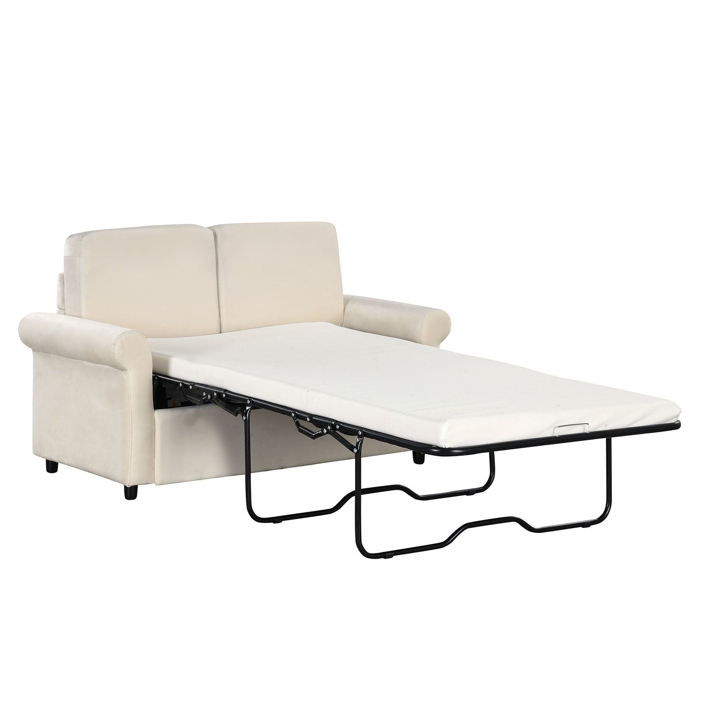 Divano letto estraibile 2 in 1 in velluto beige da 57,4 pollici con materasso singolo di alta qualità e due porte USB