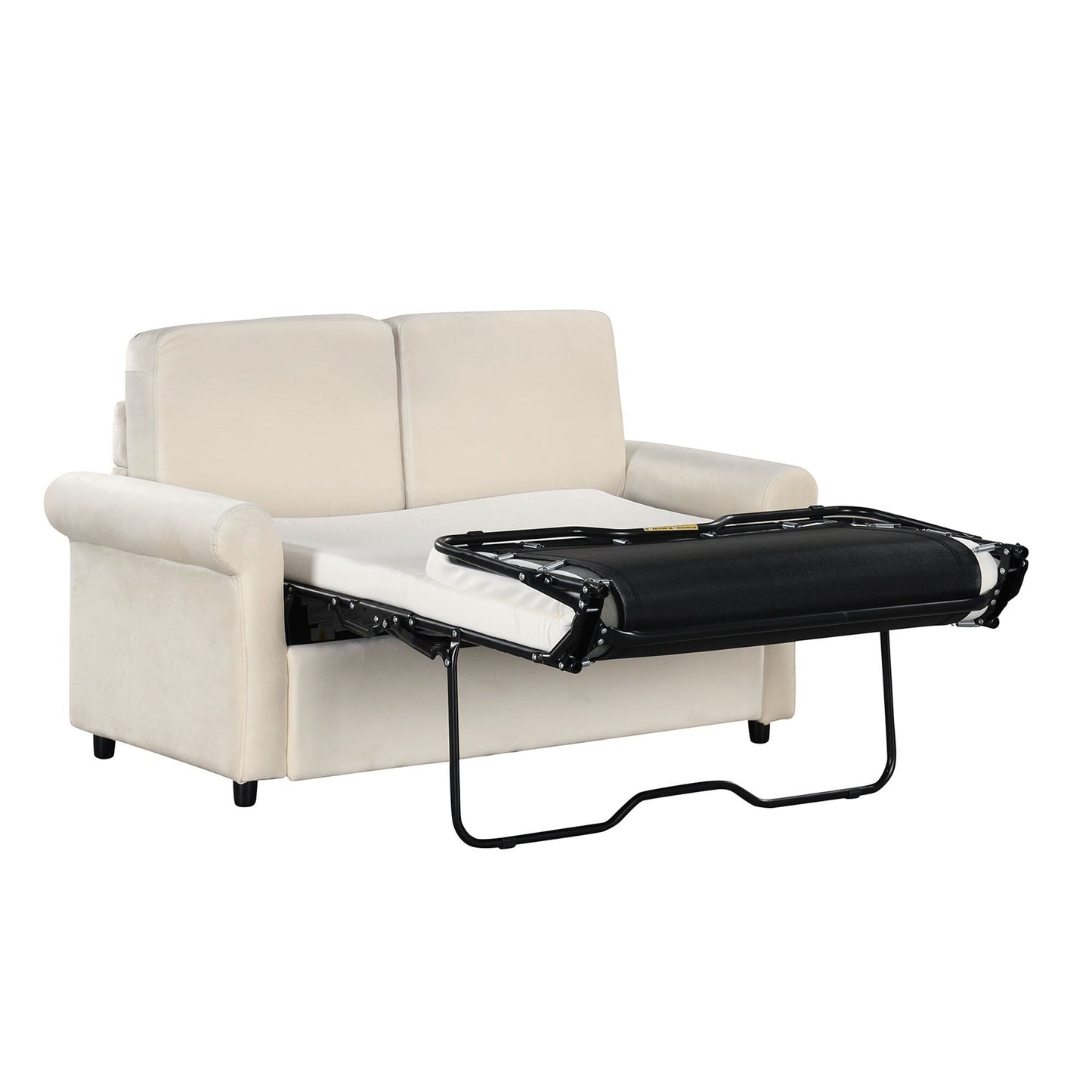 Divano letto estraibile 2 in 1 in velluto beige da 57,4 pollici con materasso singolo di alta qualità e due porte USB