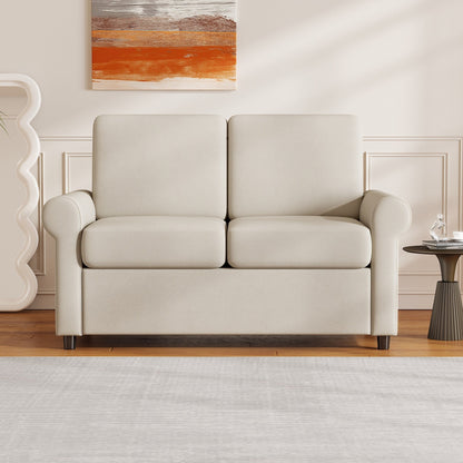 Divano letto estraibile 2 in 1 in velluto beige da 57,4 pollici con materasso singolo di alta qualità e due porte USB