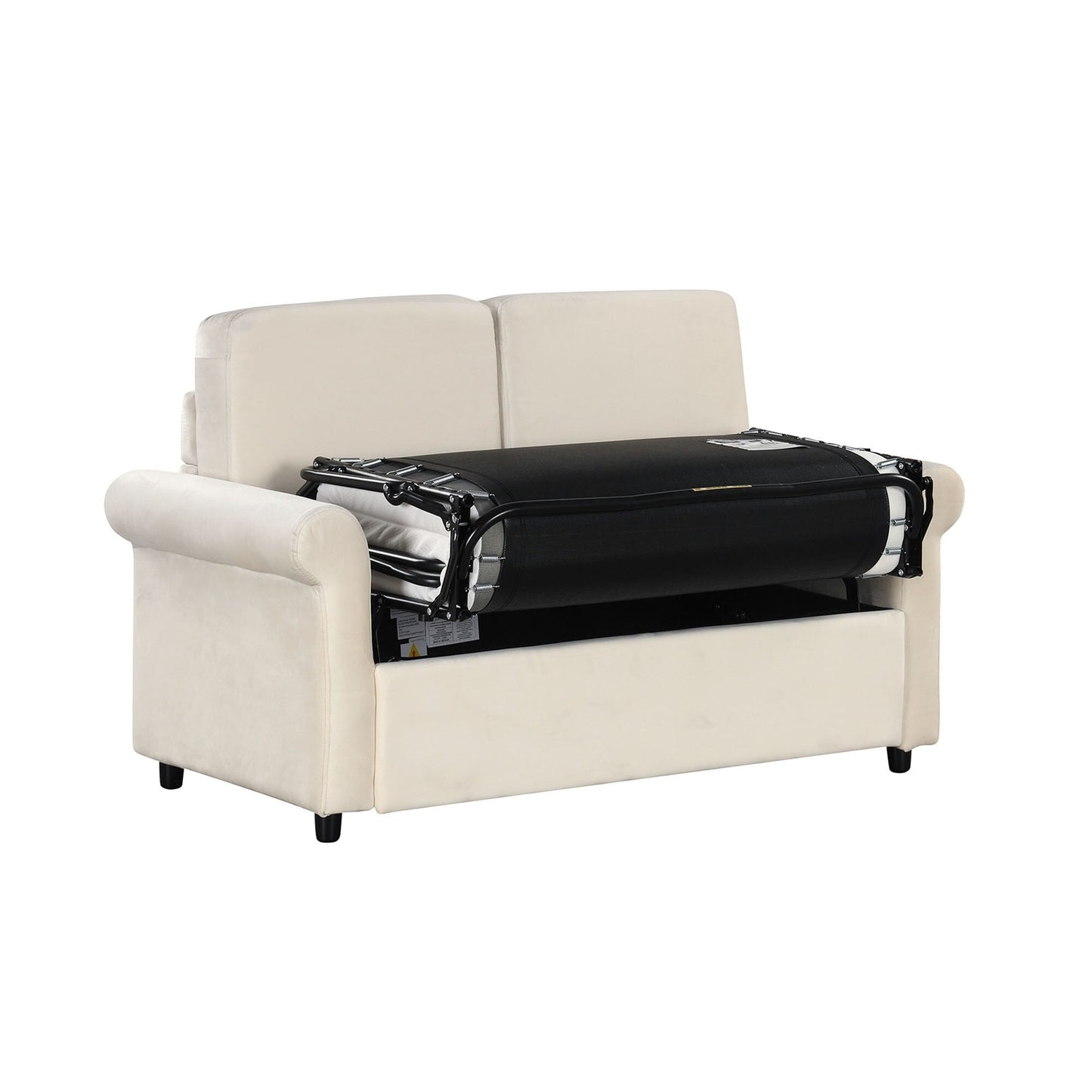 Divano letto estraibile 2 in 1 in velluto beige da 57,4 pollici con materasso singolo di alta qualità e due porte USB