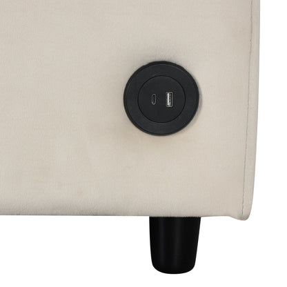 Divano letto estraibile 2 in 1 in velluto beige da 57,4 pollici con materasso singolo di alta qualità e due porte USB