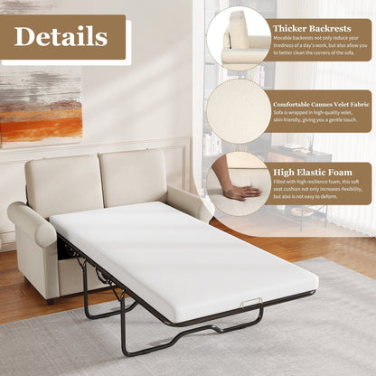 Divano letto estraibile 2 in 1 in velluto beige da 57,4 pollici con materasso singolo di alta qualità e due porte USB