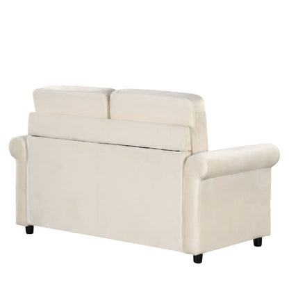 Divano letto estraibile 2 in 1 in velluto beige da 57,4 pollici con materasso singolo di alta qualità e due porte USB