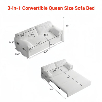 Divano letto estraibile 3 in 1 in velluto beige da 63,8 pollici con contenitore laterale per soggiorno