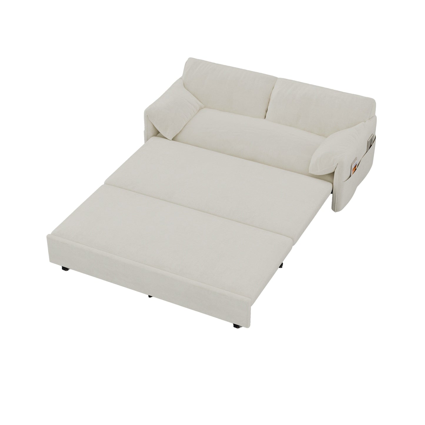 Divano letto estraibile 3 in 1 in velluto beige da 63,8 pollici con contenitore laterale per soggiorno