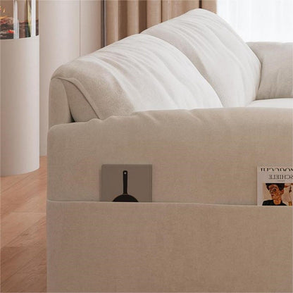 Divano letto estraibile 3 in 1 in velluto beige da 63,8 pollici con contenitore laterale per soggiorno