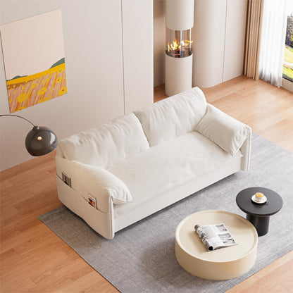 Divano letto estraibile 3 in 1 in velluto beige da 63,8 pollici con contenitore laterale per soggiorno