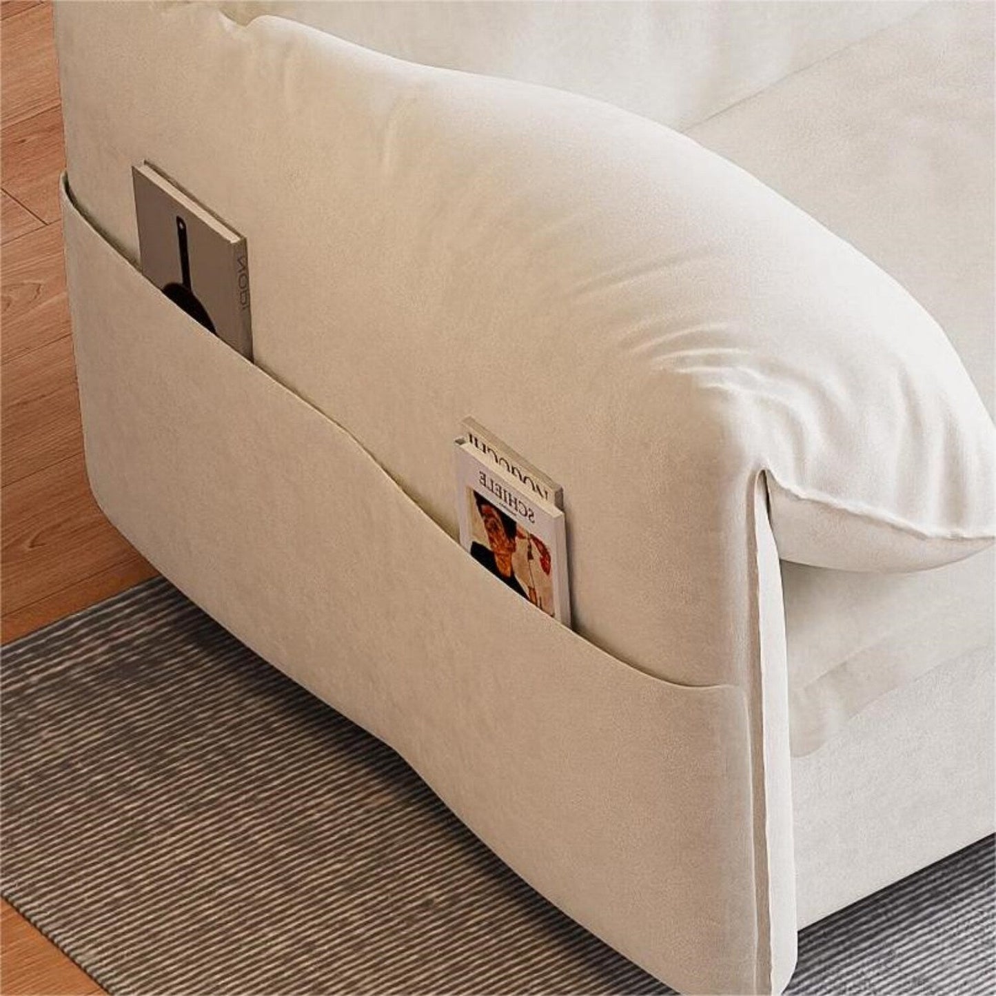 Divano letto estraibile 3 in 1 in velluto beige da 63,8 pollici con contenitore laterale per soggiorno