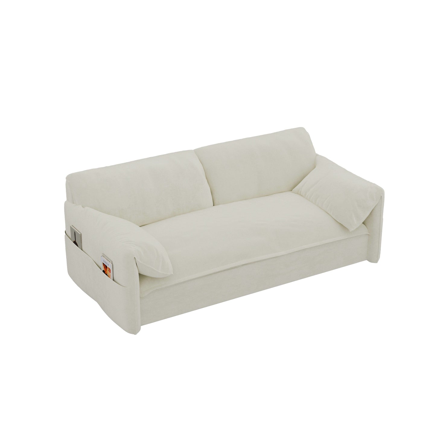 Divano letto estraibile 3 in 1 in velluto beige da 63,8 pollici con contenitore laterale per soggiorno