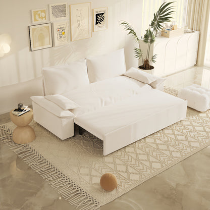 Divano letto estraibile 3 in 1 in velluto beige 70.1 con 2 morbidi cuscini per soggiorno
