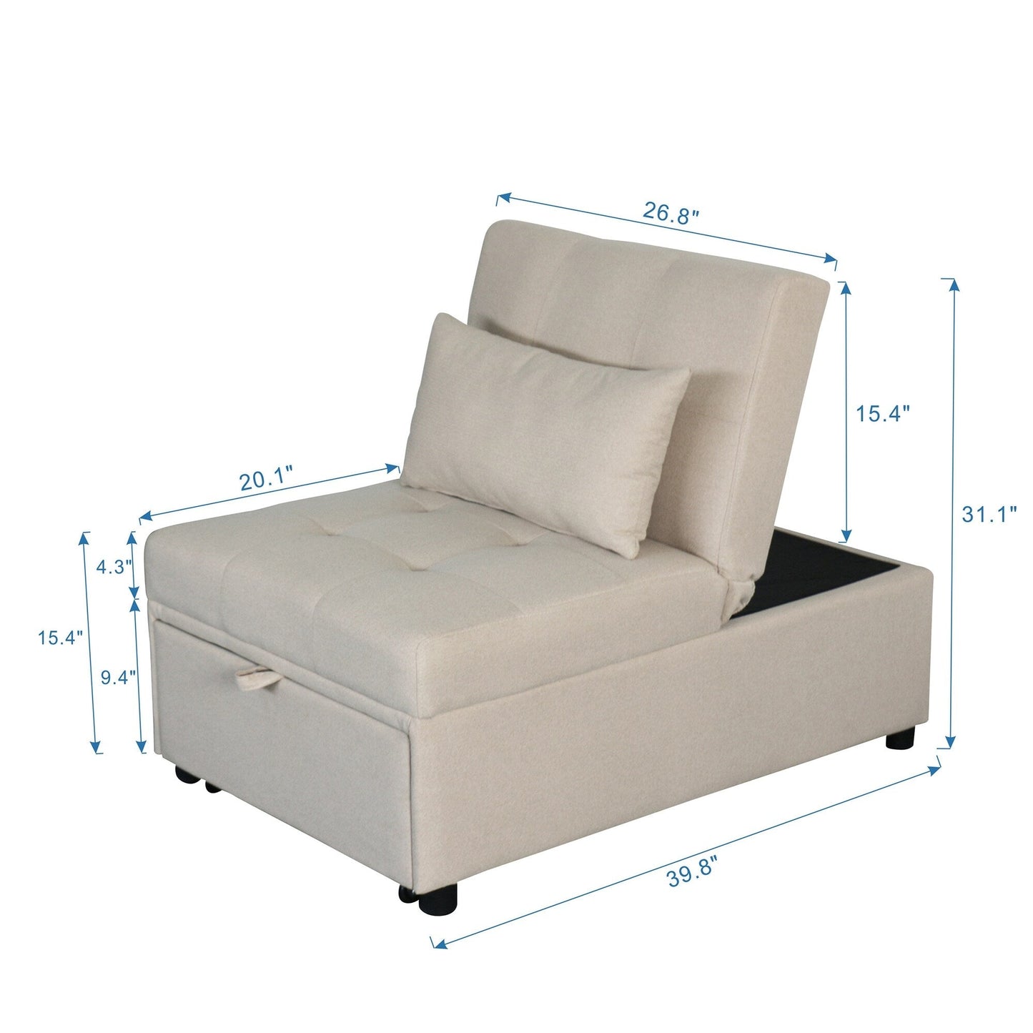 Divano letto singolo imbottito in similpelle beige 70.9 con cuscino per soggiorno