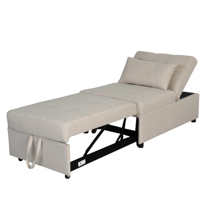 Divano letto singolo imbottito in similpelle beige 70.9 con cuscino per soggiorno