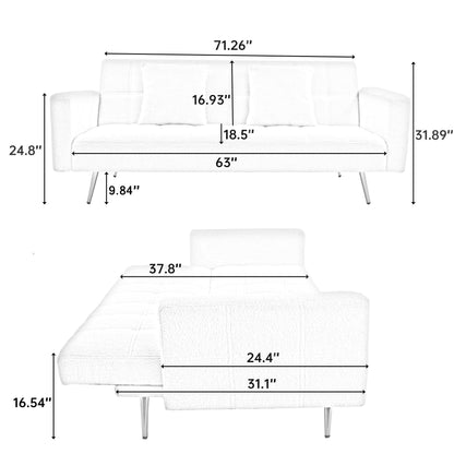 Divano letto pieghevole multifunzionale beige da 73,6 pollici con gambe in metallo e cuscino per soggiorno