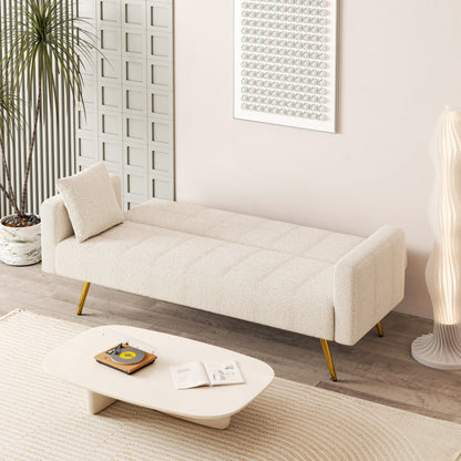 Divano letto pieghevole multifunzionale beige da 73,6 pollici con gambe in metallo e cuscino per soggiorno