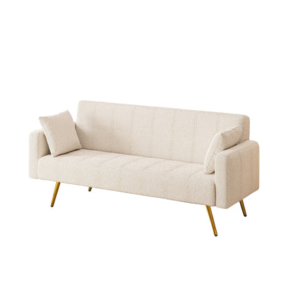 Divano letto pieghevole multifunzionale beige da 73,6 pollici con gambe in metallo e cuscino per soggiorno