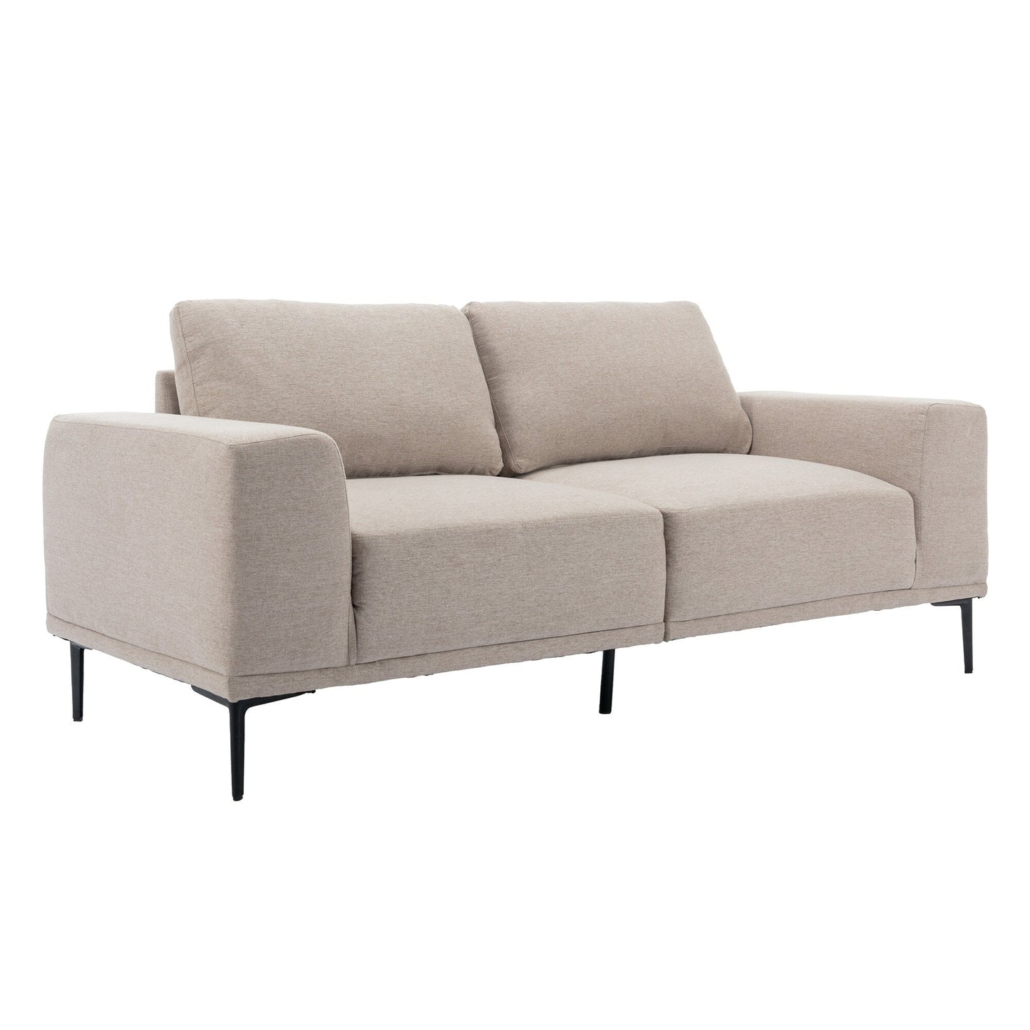 Divano grande a 2 posti in tessuto beige 74,8 con cuscini rimovibili, gambe in ferro e braccioli quadrati