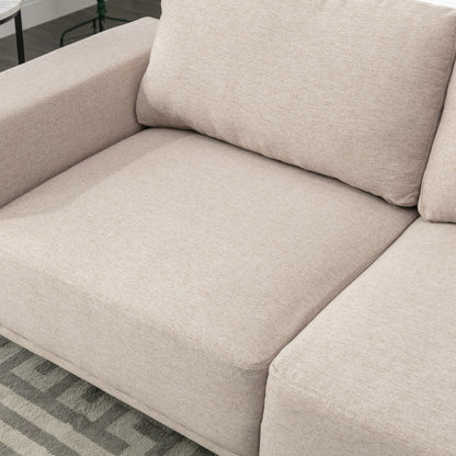 Divano grande a 2 posti in tessuto beige 74,8 con cuscini rimovibili, gambe in ferro e braccioli quadrati