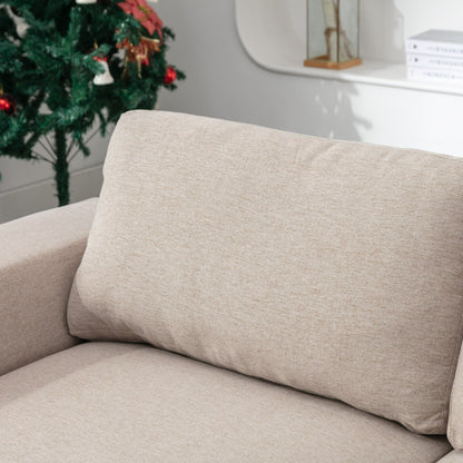 Divano grande a 2 posti in tessuto beige 74,8 con cuscini rimovibili, gambe in ferro e braccioli quadrati