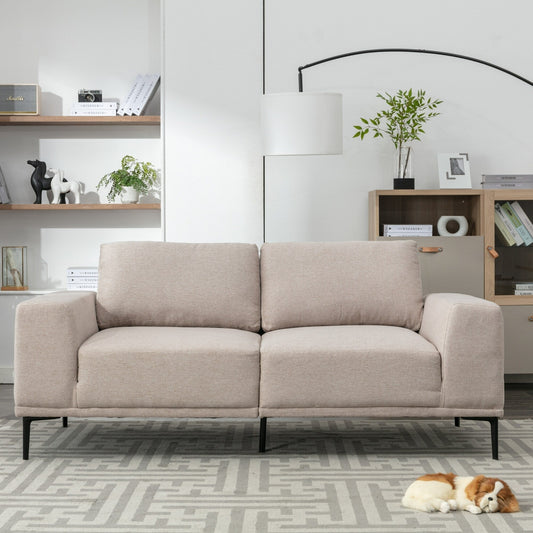 Divano grande a 2 posti in tessuto beige 74,8 con cuscini rimovibili, gambe in ferro e braccioli quadrati
