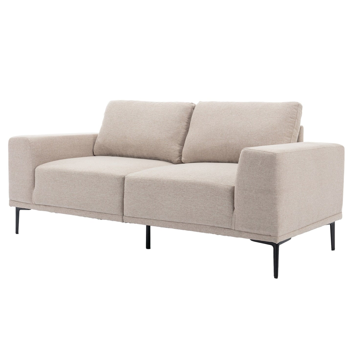Divano moderno in tessuto beige 74.8 a 2 posti con gambe in ferro e comodi cuscini, ideale per appartamenti e camere da letto