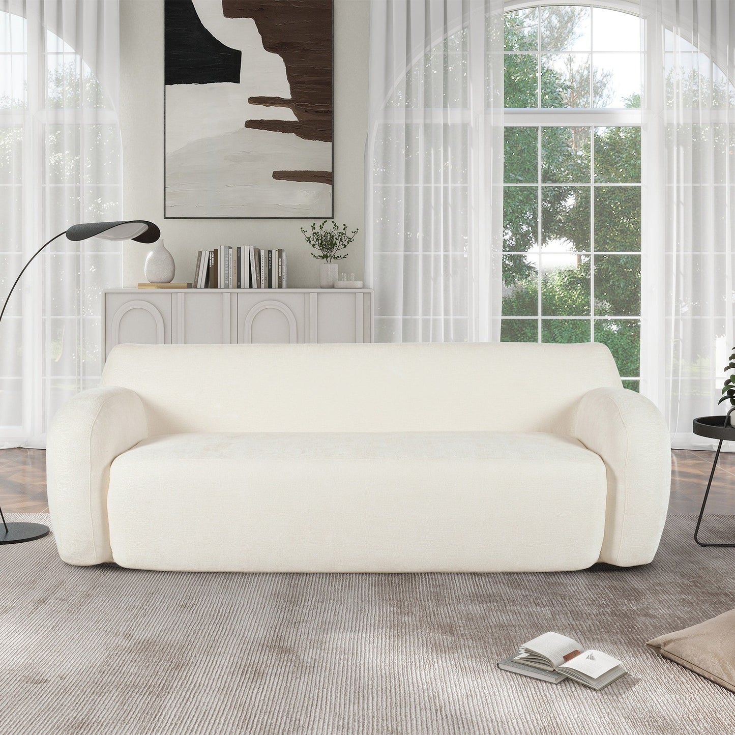 Divano a 3 posti Beige 81.5 Minimalist Compression con sedute ampie e imbottitura in schiuma ad alta densità per soggiorni