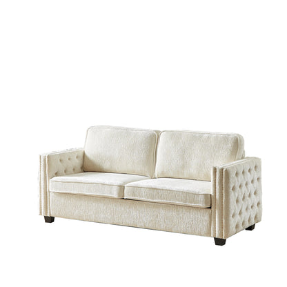 Divano letto a 3 posti beige 81 Chenille Nailheads con materasso in memory foam per soggiorno