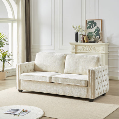 Divano letto a 3 posti beige 81 Chenille Nailheads con materasso in memory foam per soggiorno