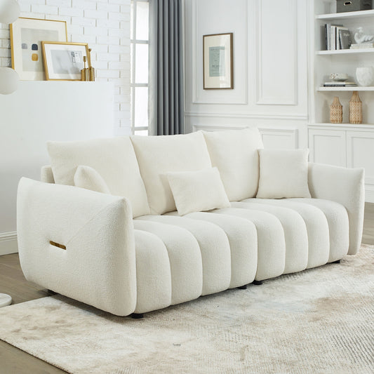Divano moderno in tessuto beige 82 a 3 posti con cuscini in schiuma ad alta resilienza, 3 cuscini per lo schienale e struttura in legno