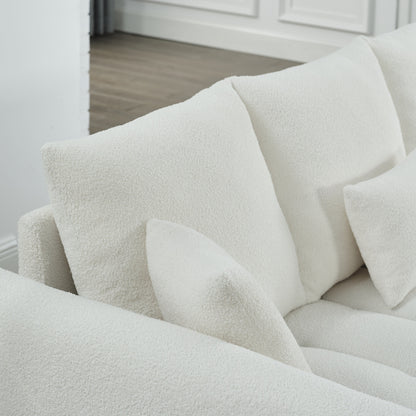 Divano moderno in tessuto beige 82 a 3 posti con cuscini in schiuma ad alta resilienza, 3 cuscini per lo schienale e struttura in legno