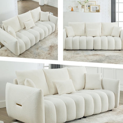 Divano a 3 posti in tessuto beige da 82'' con morbidi cuscini posteriori, struttura in legno massello e comodi cuscini in schiuma