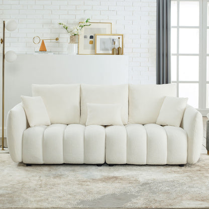 Divano a 3 posti in tessuto beige da 82'' con morbidi cuscini posteriori, struttura in legno massello e comodi cuscini in schiuma