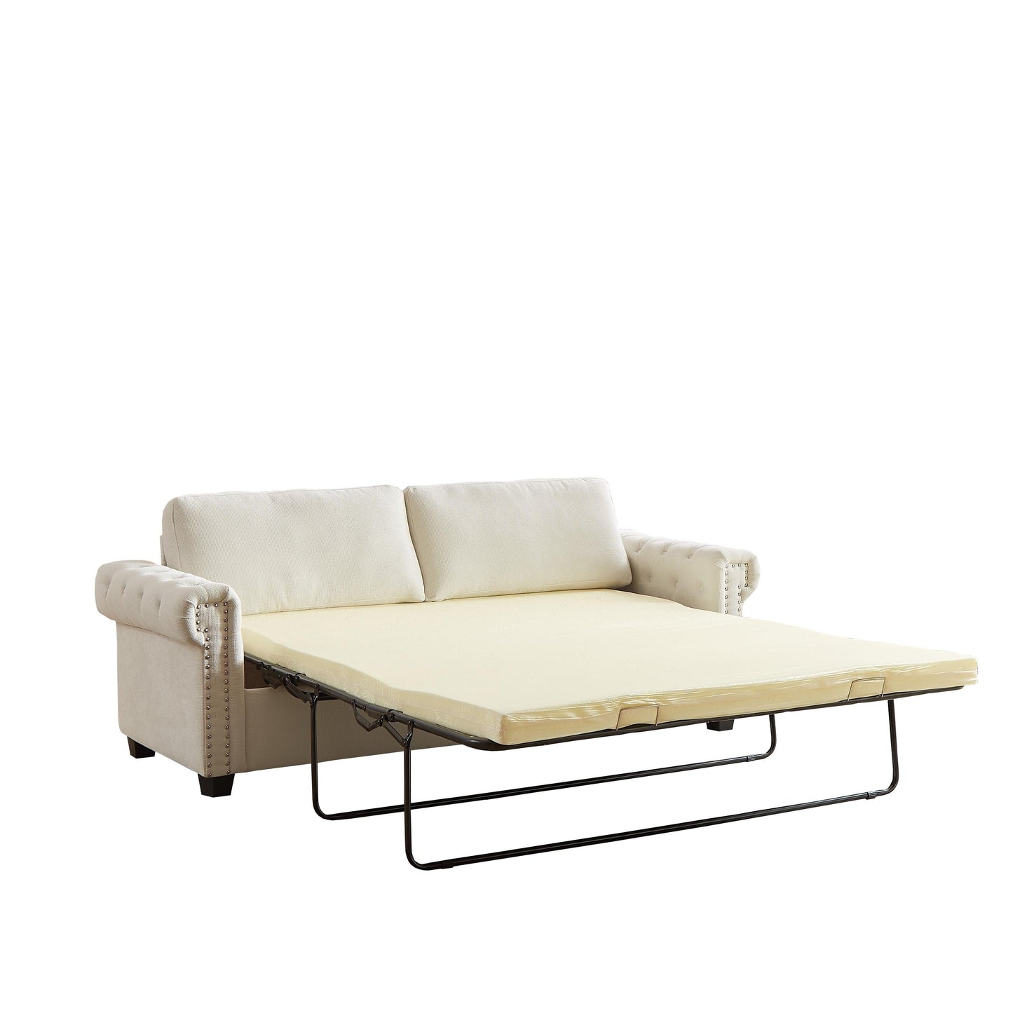 Divano letto trasformabile 2 in 1 in poliestere beige 83,8 con 3 posti e materasso pieghevole per soggiorno