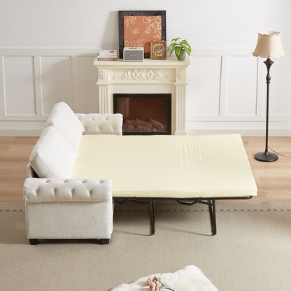 Divano letto trasformabile 2 in 1 in poliestere beige 83,8 con 3 posti e materasso pieghevole per soggiorno