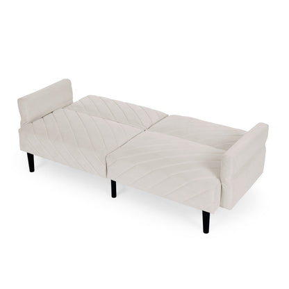 Divano letto futon trasformabile in velluto beige 87 con braccioli regolabili per soggiorno