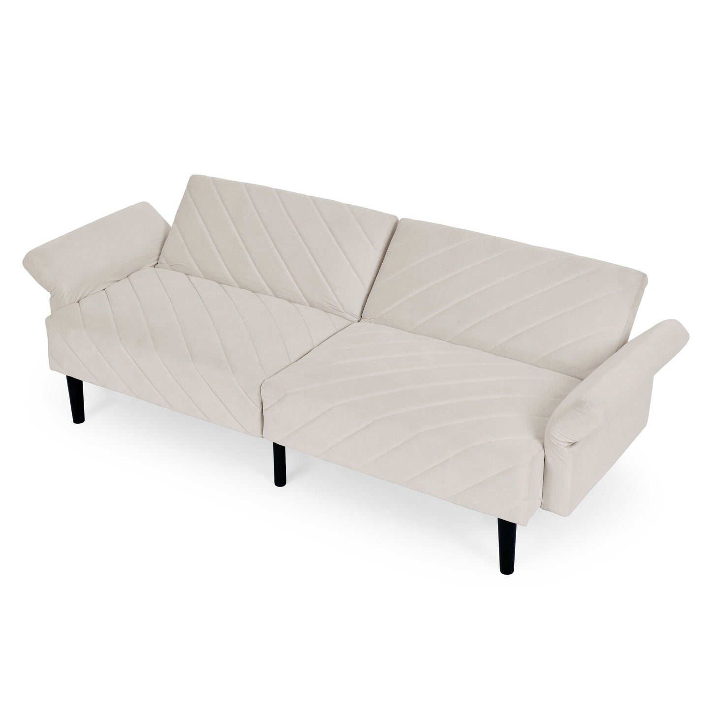 Divano letto futon trasformabile in velluto beige 87 con braccioli regolabili per soggiorno