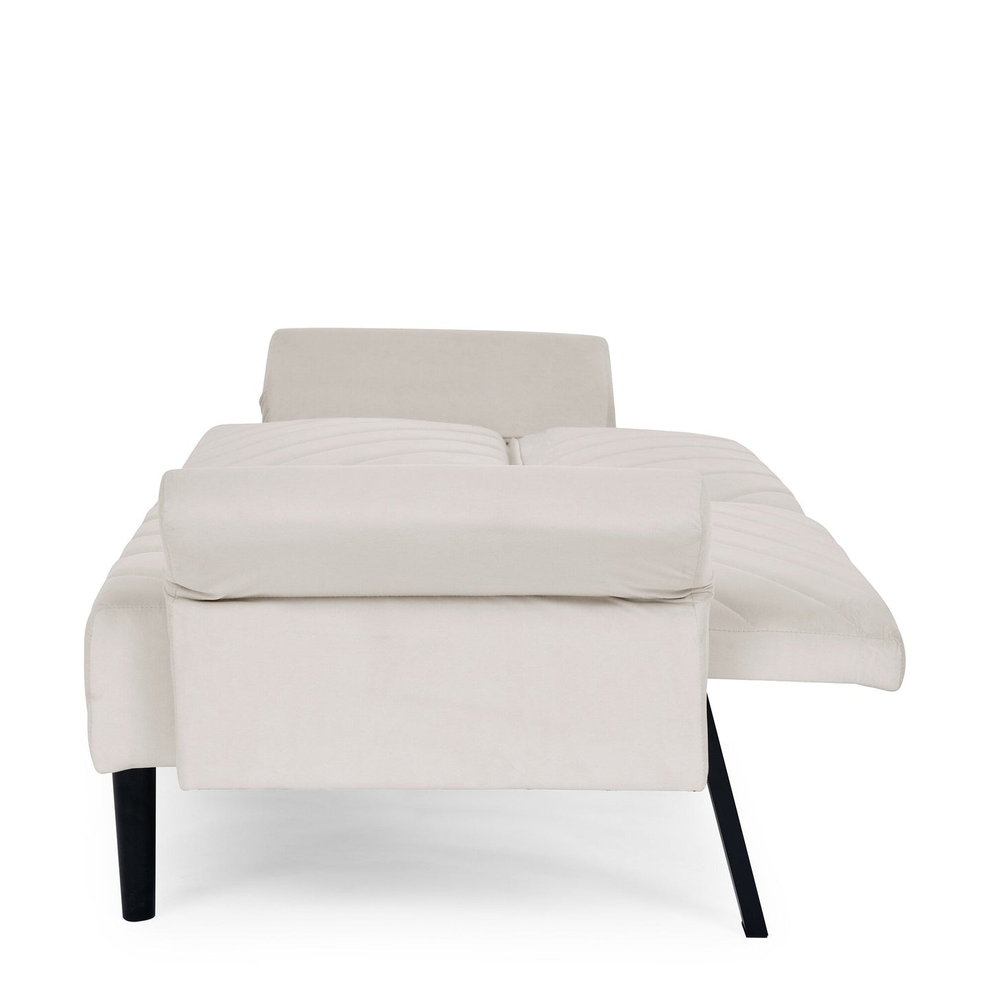 Divano letto futon trasformabile in velluto beige 87 con braccioli regolabili per soggiorno