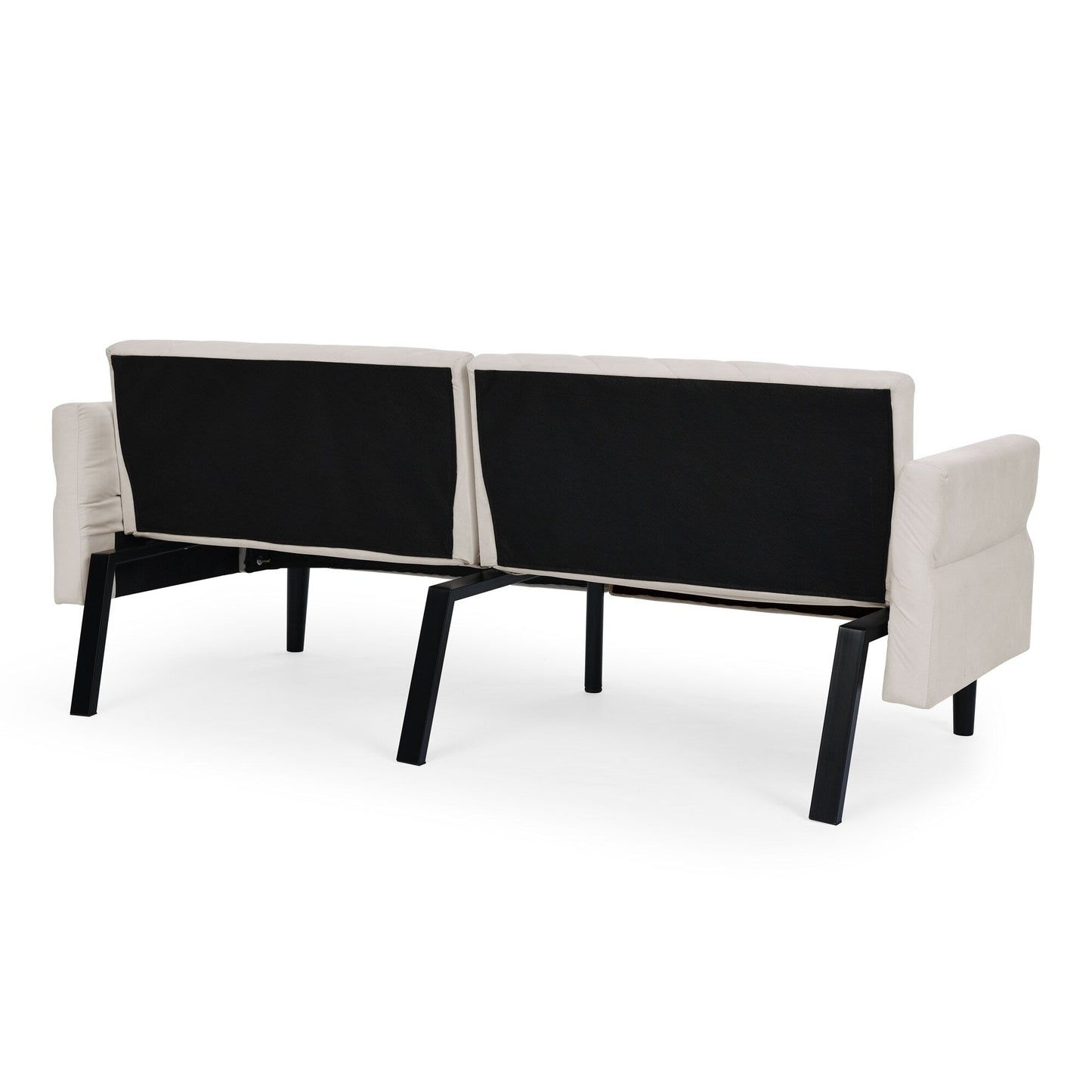 Divano letto futon trasformabile in velluto beige 87 con braccioli regolabili per soggiorno
