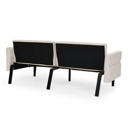 Divano letto futon trasformabile in velluto beige 87 con braccioli regolabili per soggiorno
