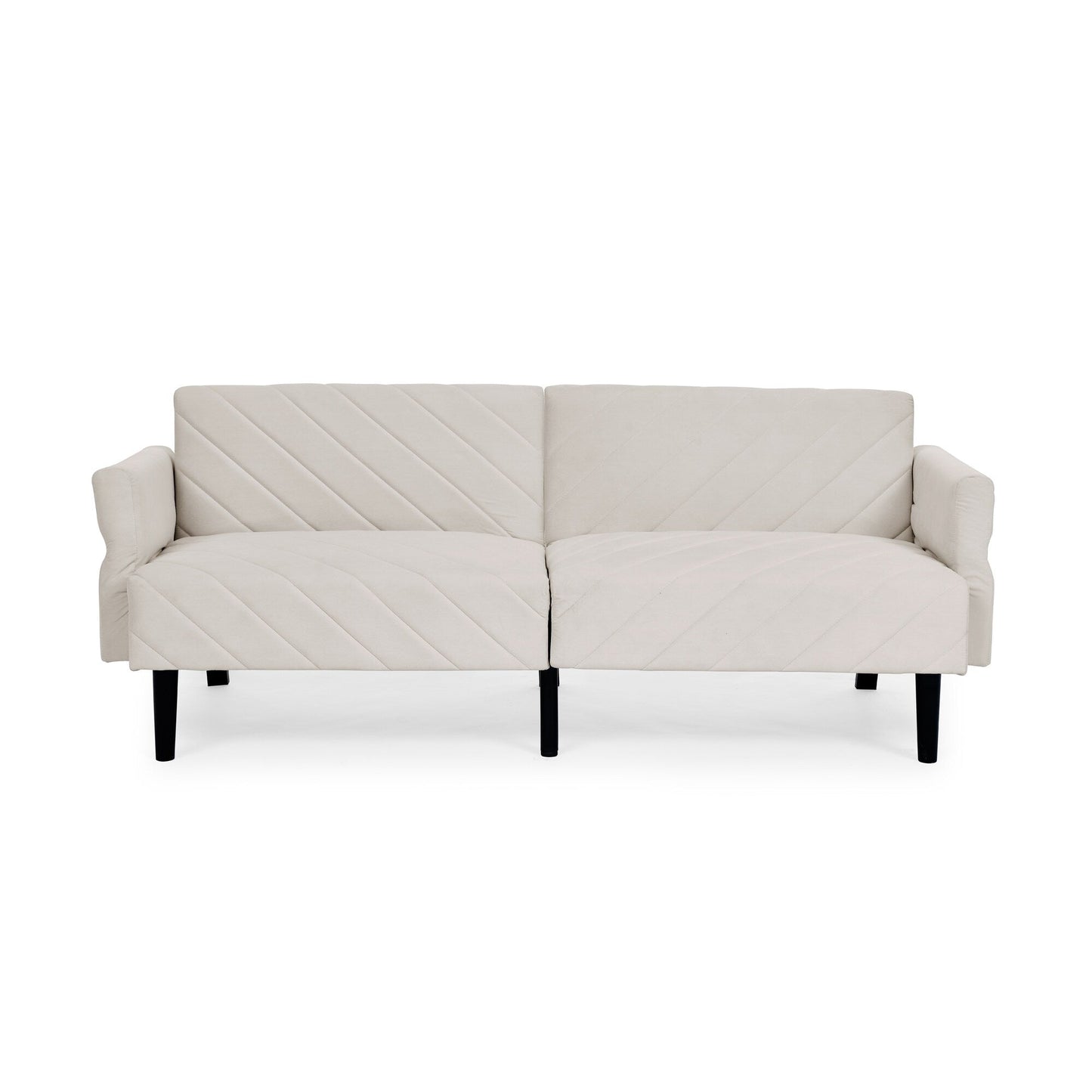 Divano letto futon trasformabile in velluto beige 87 con braccioli regolabili per soggiorno