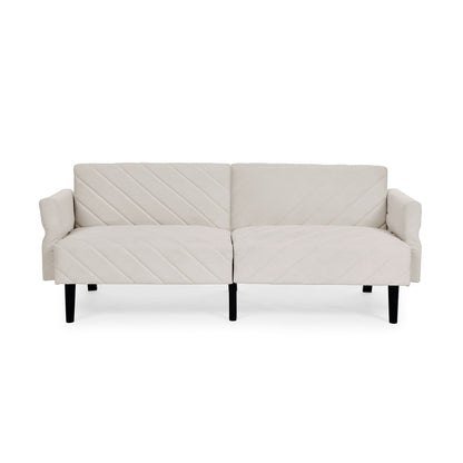 Divano letto futon trasformabile in velluto beige 87 con braccioli regolabili per soggiorno