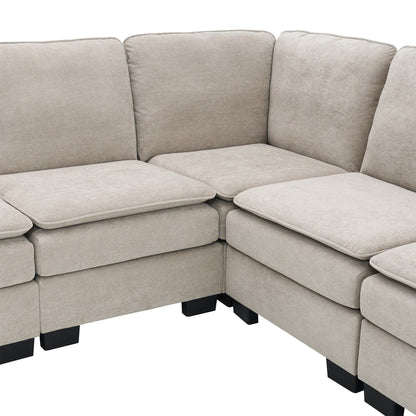 Divano componibile oversize a 5 posti a forma di L in velluto beige 89 con doppi cuscini per posti a sedere angolari