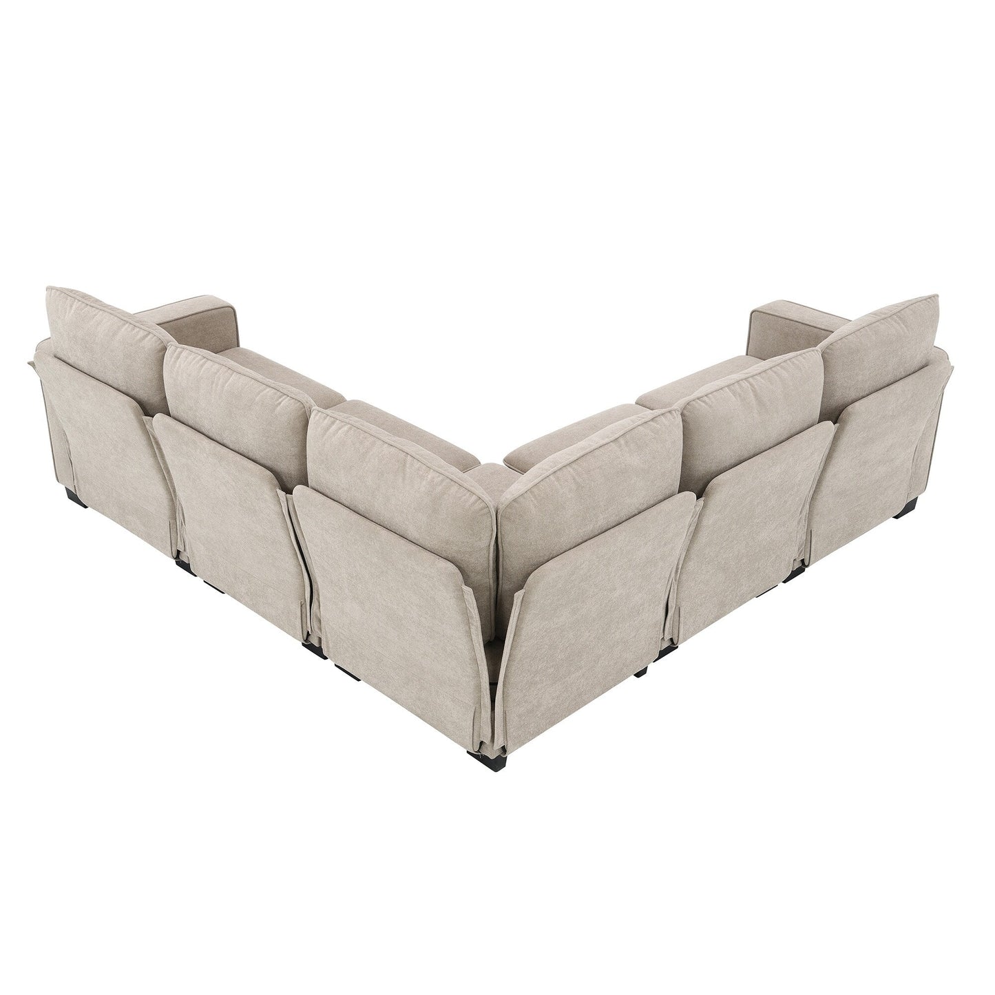 Divano componibile oversize a 5 posti a forma di L in velluto beige 89 con doppi cuscini per posti a sedere angolari