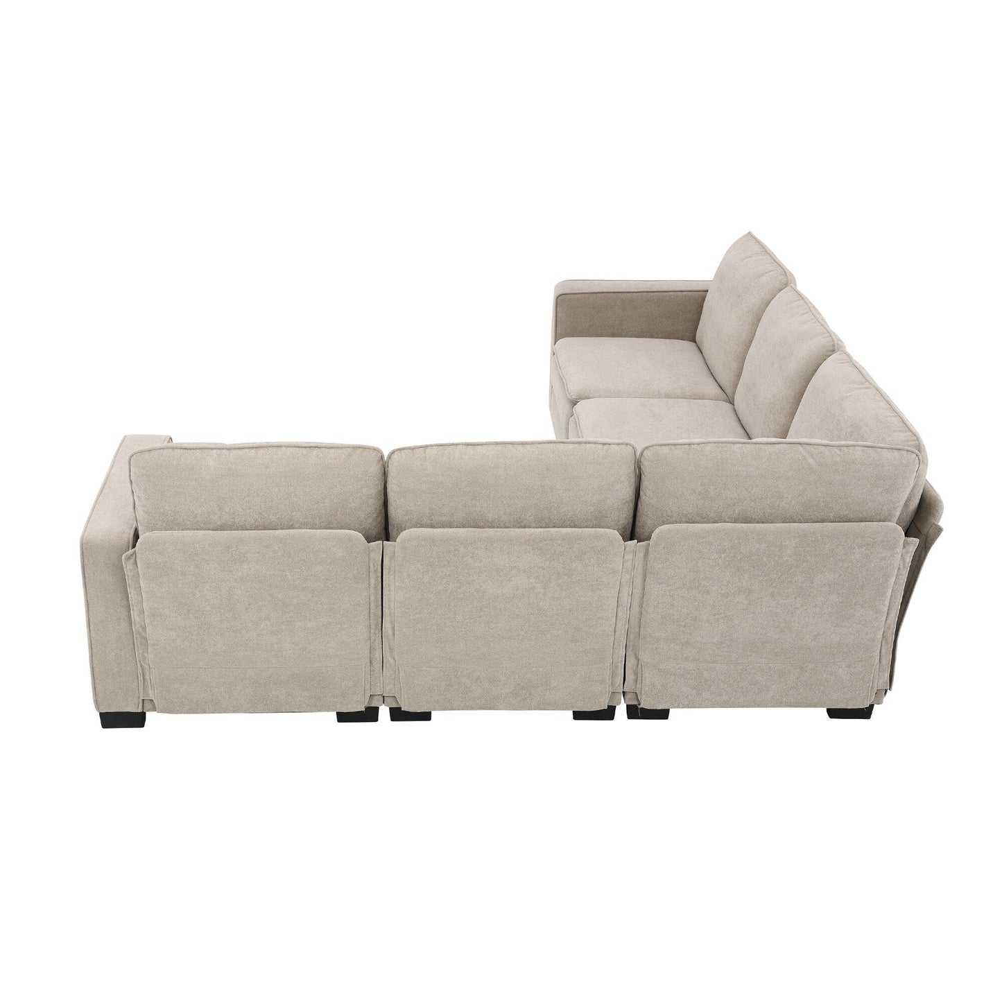 Divano componibile a L in velluto beige da 89'' a 5 posti con doppi cuscini, struttura in legno robusto e ferro