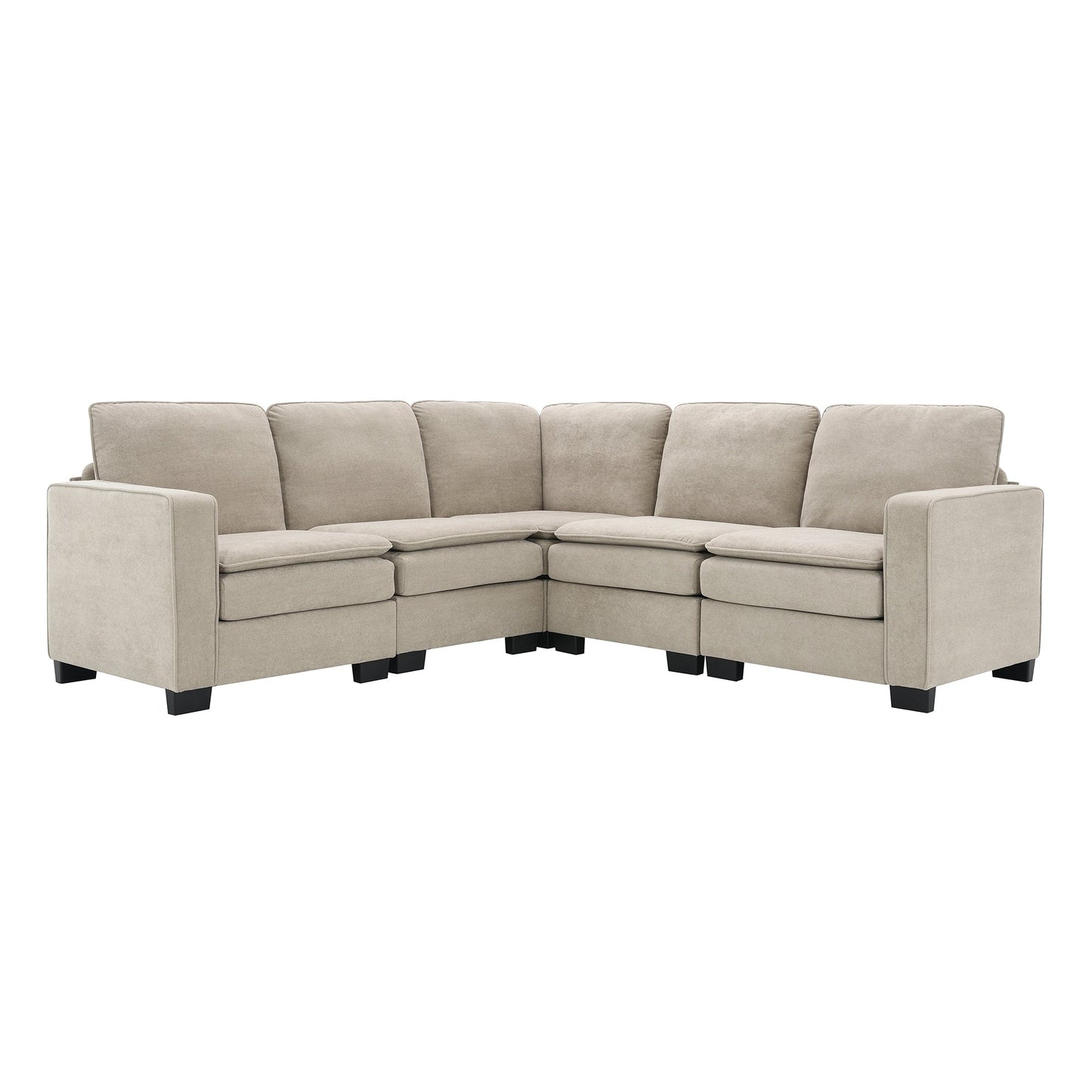 Divano componibile a L in velluto beige da 89'' a 5 posti con doppi cuscini