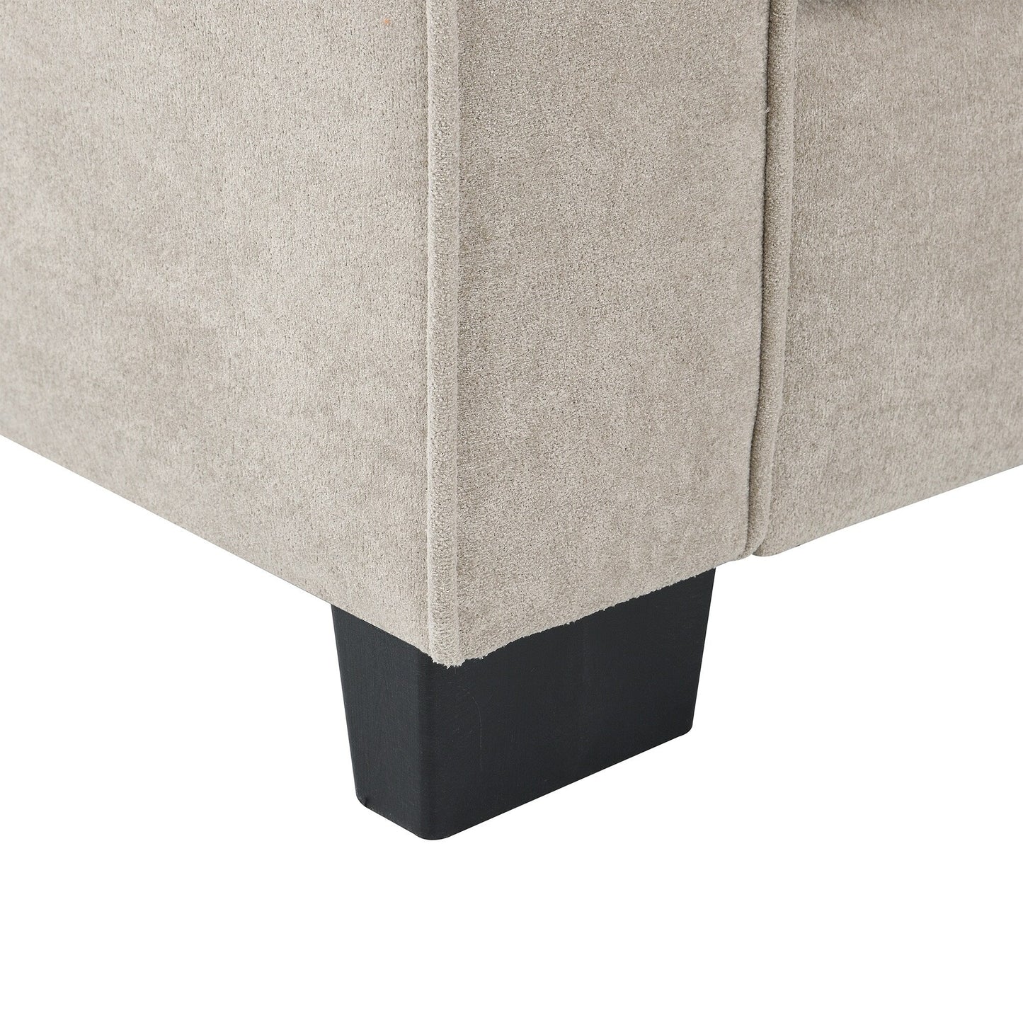 Divano componibile a L in velluto beige da 89'' a 5 posti con doppi cuscini, struttura in ferro e legno per stabilità