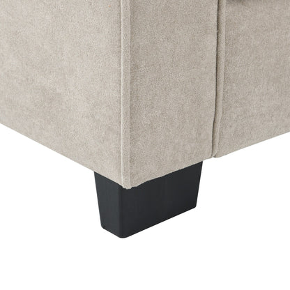 Divano componibile a L in velluto beige da 89'' a 5 posti con doppi cuscini, struttura in ferro e legno per stabilità