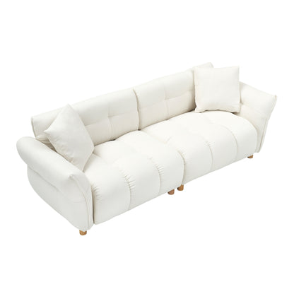 Divano a 3 posti rivestito in tessuto Teddy beige 93,70 con due cuscini coordinati per soggiorno