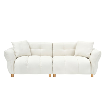 Divano a 3 posti rivestito in tessuto Teddy beige 93,70 con due cuscini coordinati per soggiorno