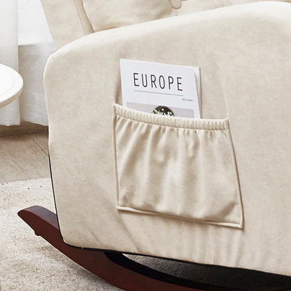 Poltrona reclinabile regolabile beige con gambe in legno robusto, schienale alto e opzioni di archiviazione laterale