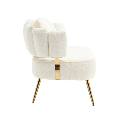 Divano a due posti in boucle beige con struttura in metallo